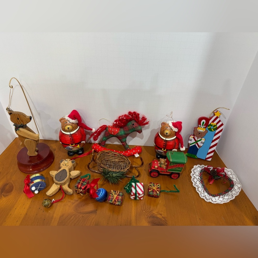 Vintage 80s bear Christmas ornaments lot
